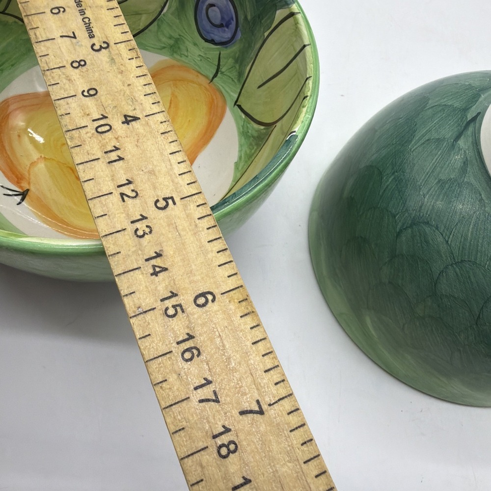 Bob Mackie Cereal Dessert Bowl Pears Grapes Fruit Bright Yellow Green Set Of 2 - Picture 13 of 14